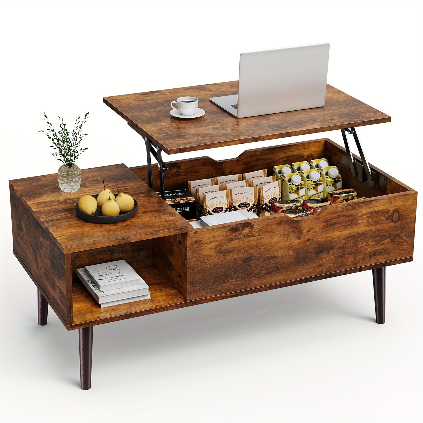 OLIXIS Lift Top Coffee Table Vintage Wood With Hidden Storage