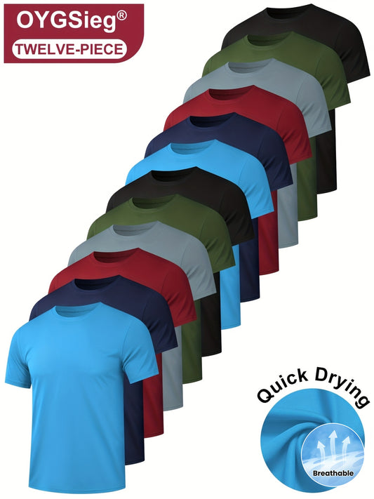 OYGSIEG Men's Basic Solid Color Sports T-Shirt 12 Pack