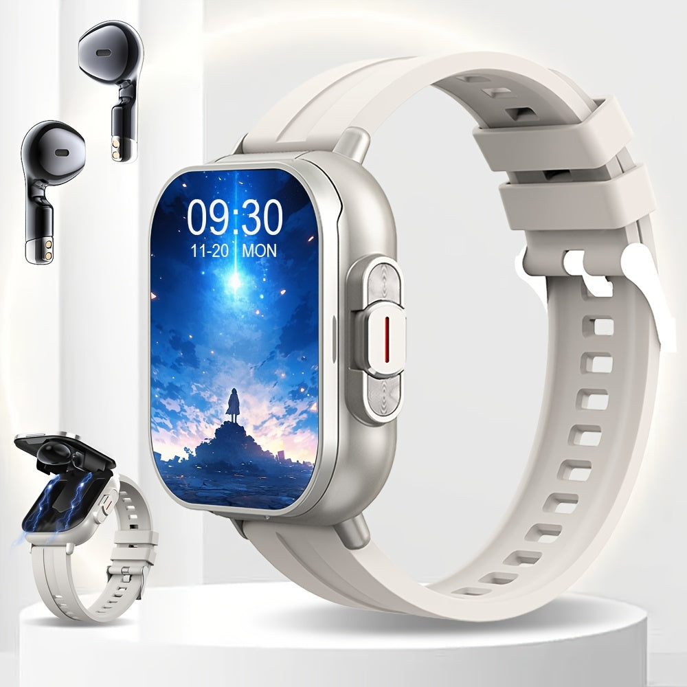 [2-in-1 GREENPORT Smartwatch] 2-in-1 GREENPORT Smartwatch & Headphones - HD Display, Wireless Calling, Sports Modes, Silicone Band, USB Charging - Revitalize Mind Body