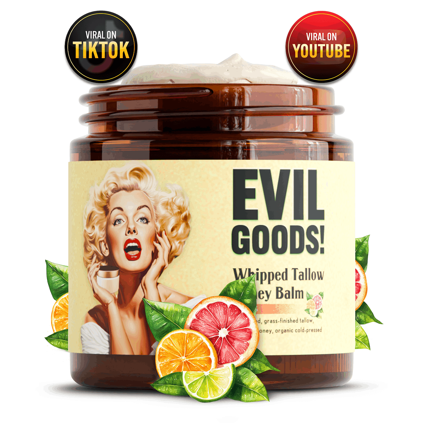 EVIL GOODS Whipped Beef Tallow & Manuka Honey Balm - Organic Face Cream, Body Lotion, Lip Balm & Moisturizer for Dry Skin - Hydrating Skincare for Men, Women & Kids - Natural, Non-Toxic, Grass-Fed, Unscented, Sensitive Skin F - Revitalize Mind Body