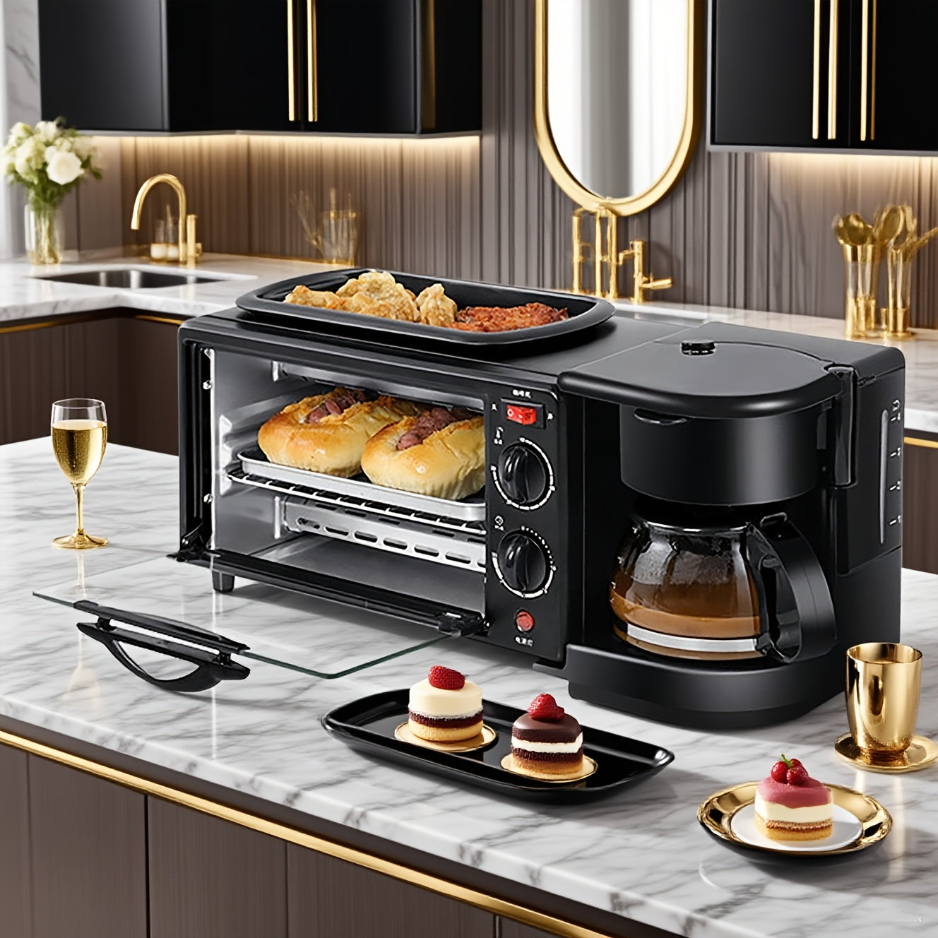 3-In-1 Breakfast Machine For Eggs Toast And Coffee 110V