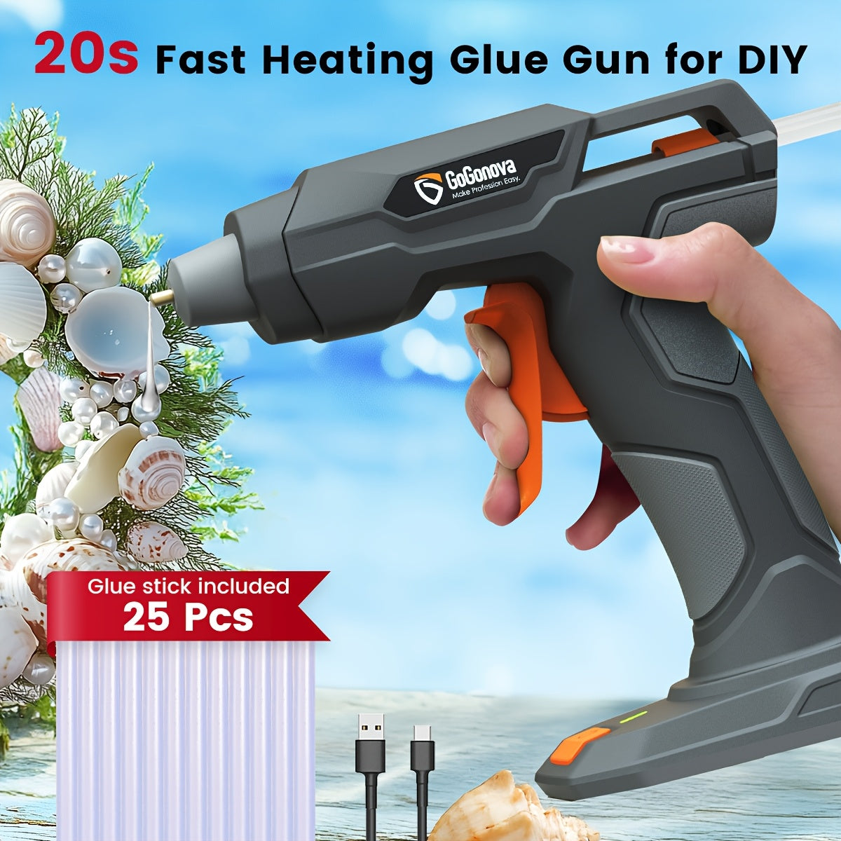 Gogonova USB Rechargeable Glue Gun With 25 Sticks Ideal Gift