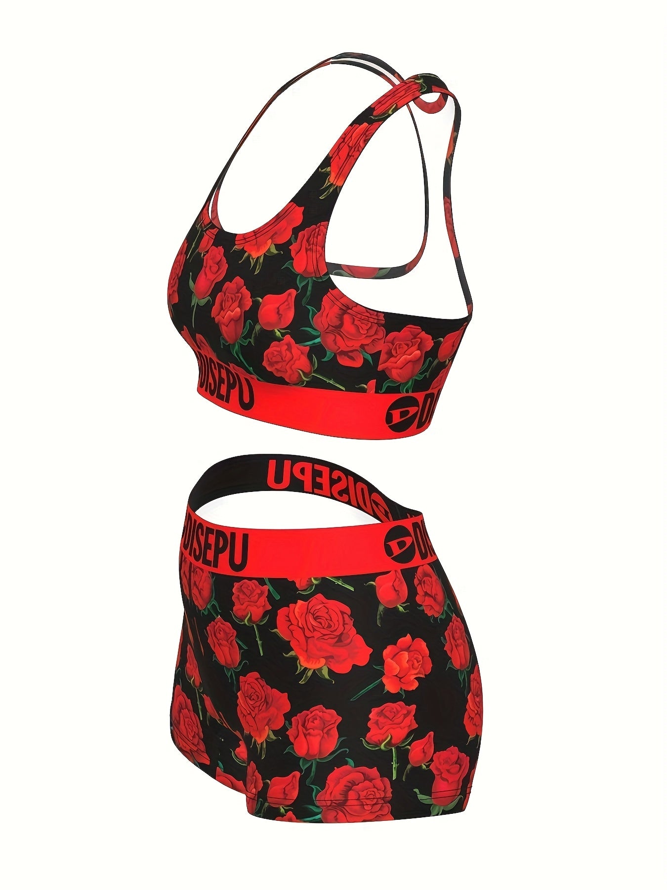 Rose Floral Sports Bra And Shorts Set For Women Activewear - Revitalize Mind Body