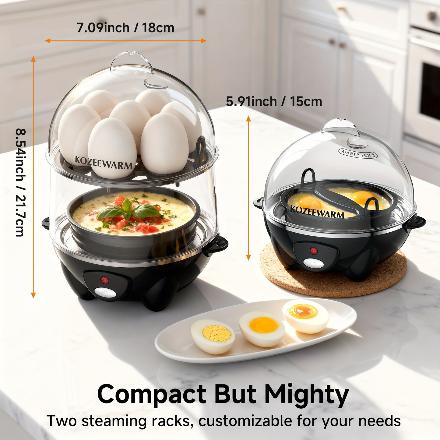 KOZEEWARM Double Layer Egg Cooker Auto Shut Off Boiled Eggs