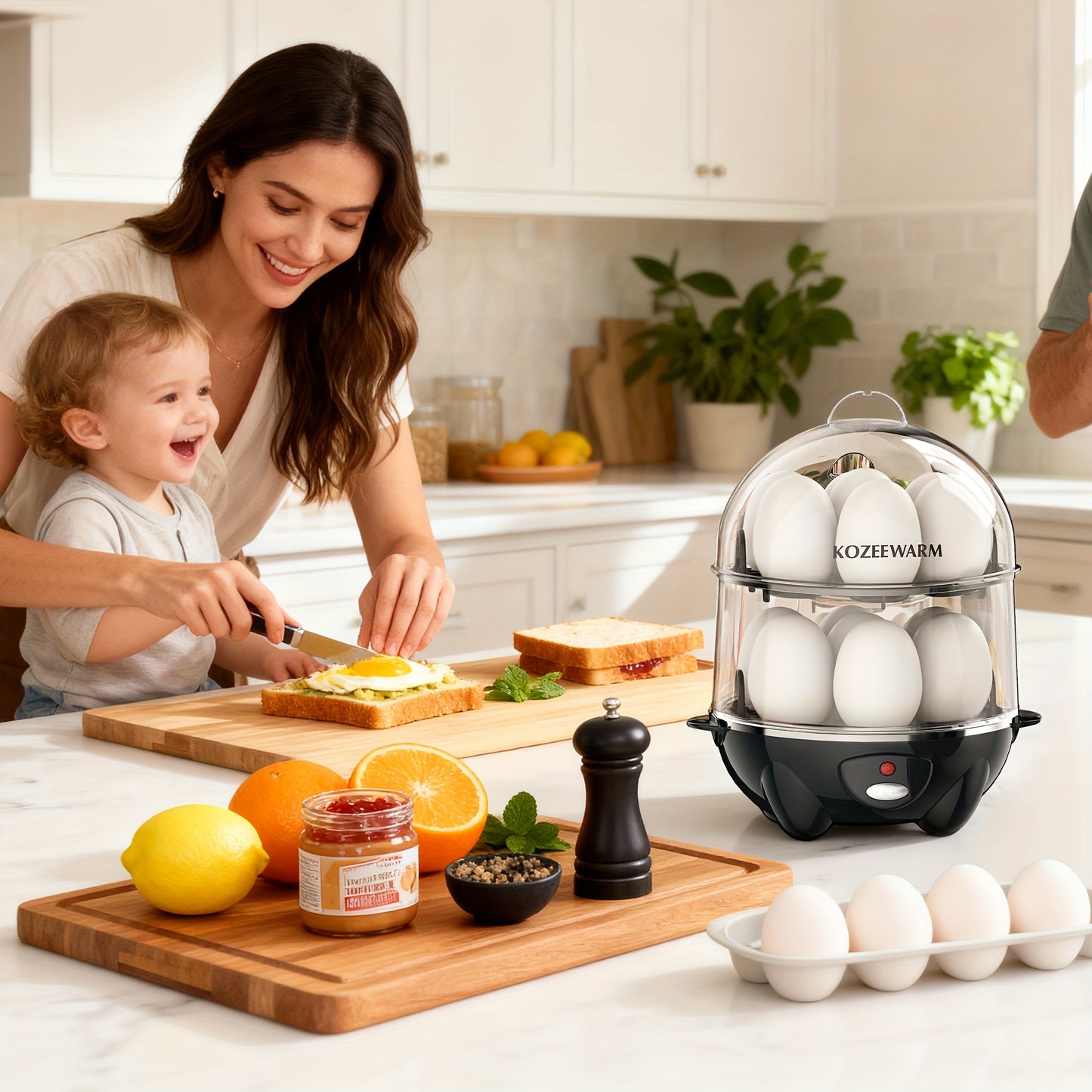 KOZEEWARM Double Layer Egg Cooker Auto Shut Off Boiled Eggs
