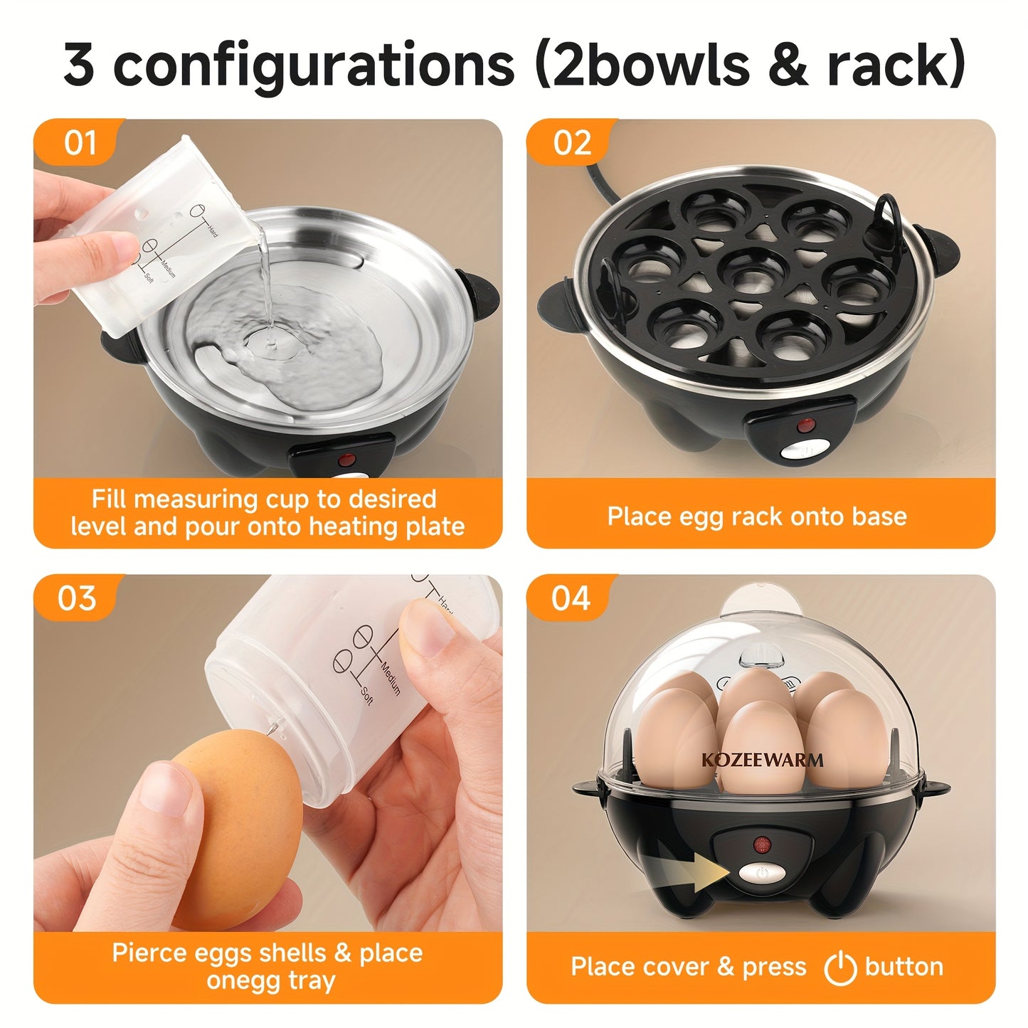 KOZEEWARM Double Layer Egg Cooker Auto Shut Off Boiled Eggs