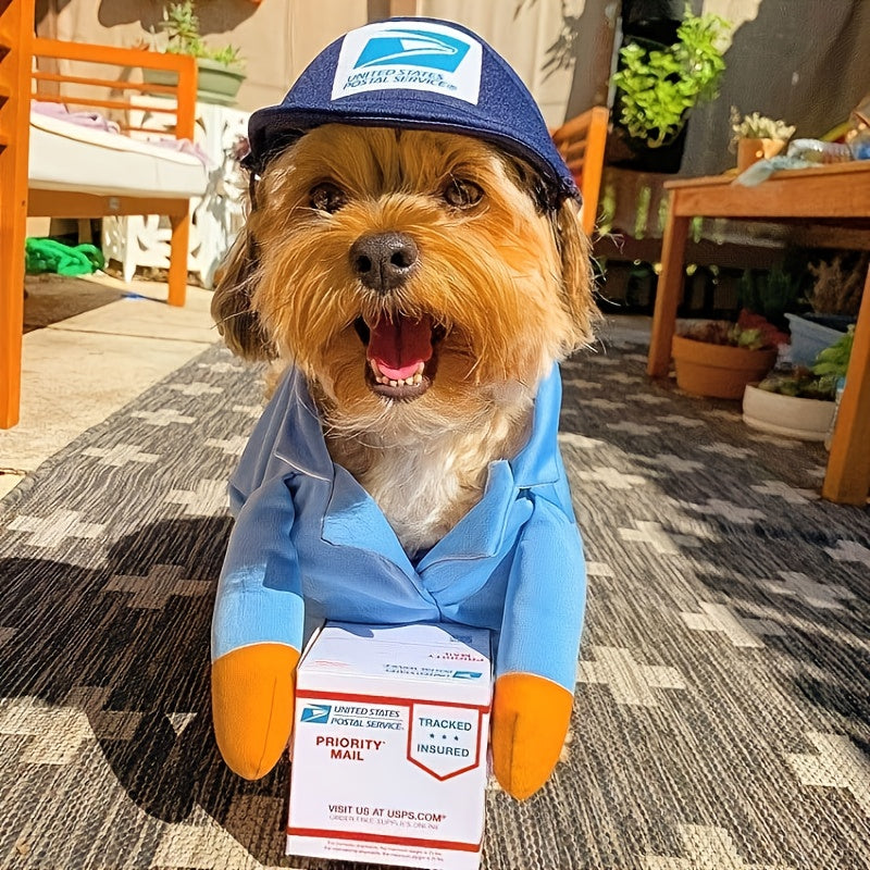 Playful Deliveryman Dog Costume UPS Inspired With Box