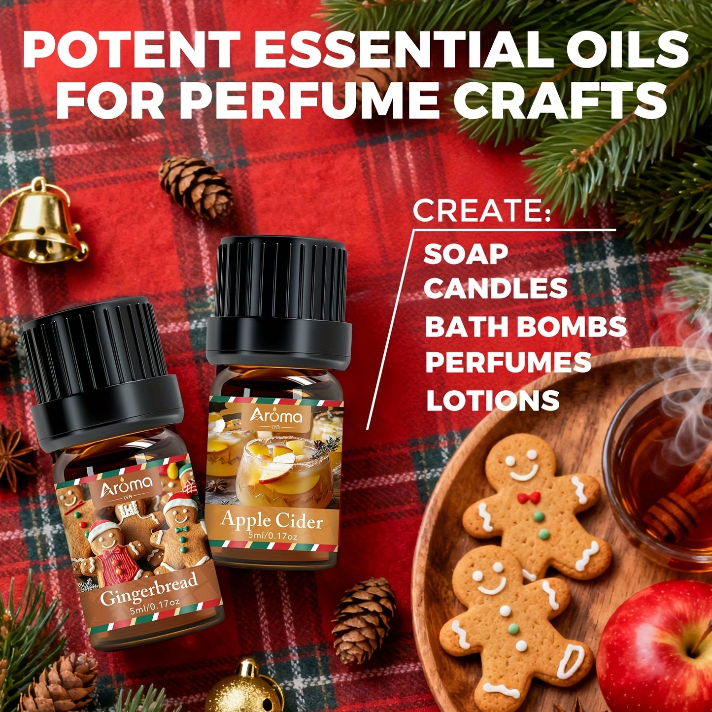 Christmas Essential Oil Set Peppermint Gingerbread Cinnamon Cedarwood