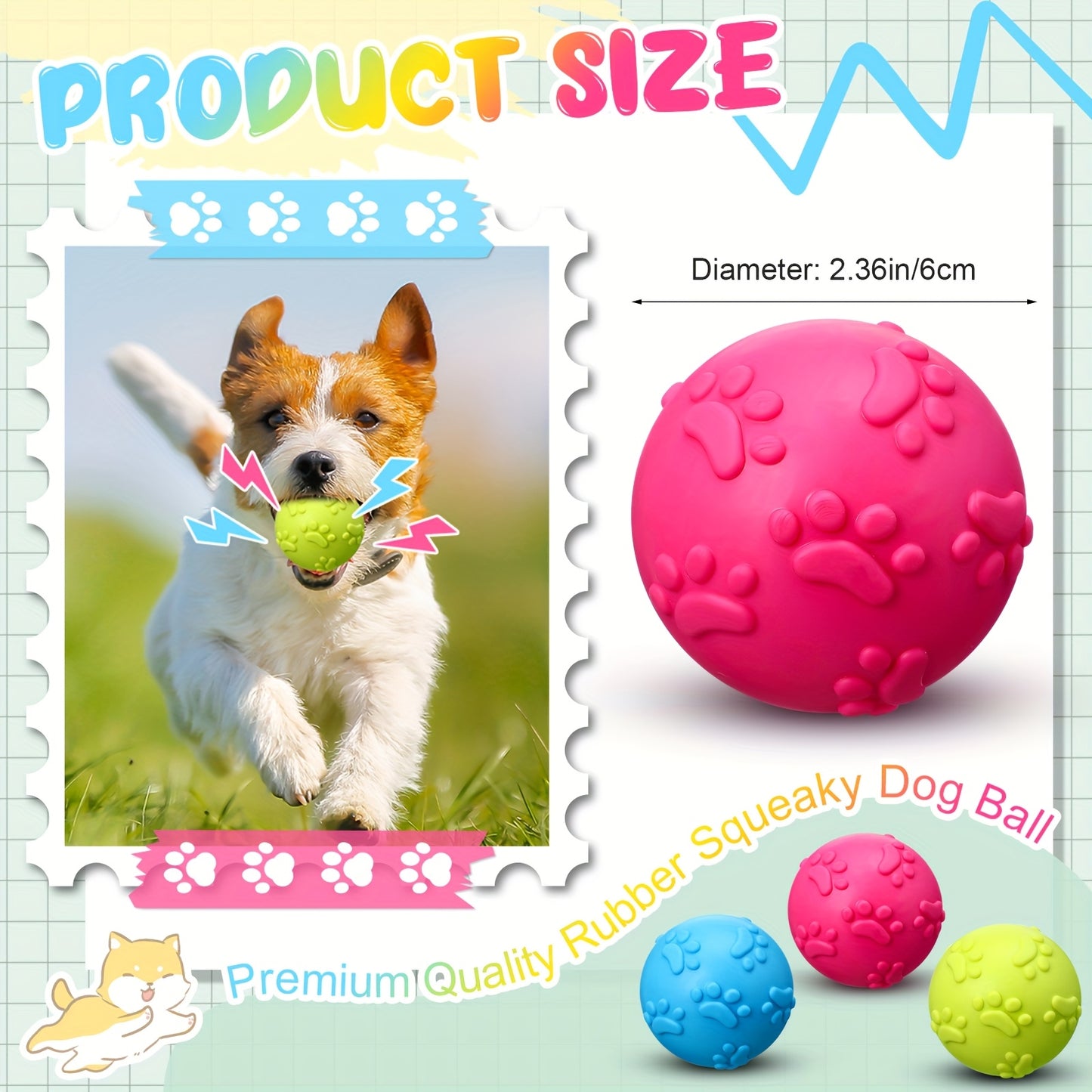 OUTUSBreed Durable Rubber Dog Balls Squeaky Chew Toys