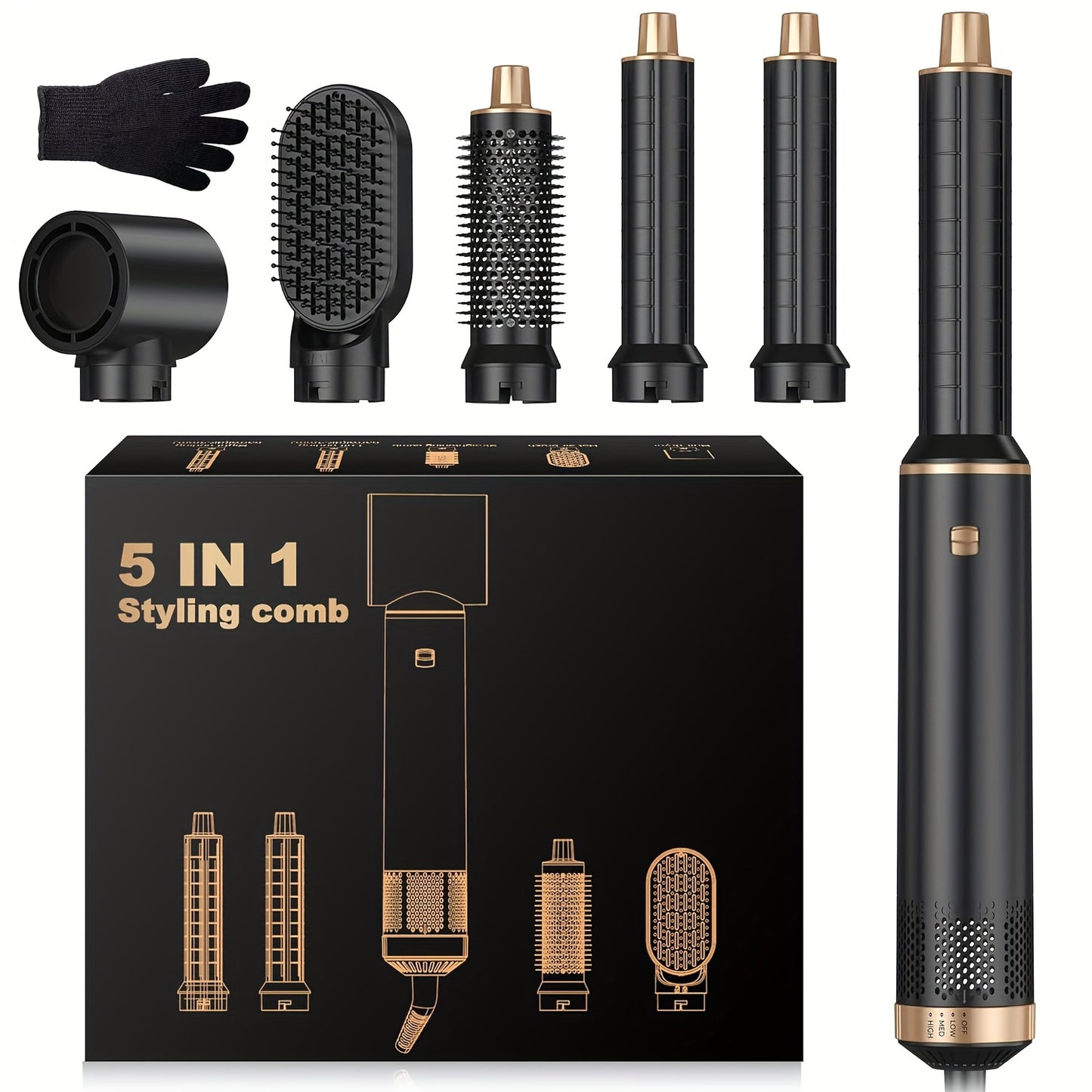 UKLISS 5-In-1 Hair Dryer Brush Styler Detachable Hot Air