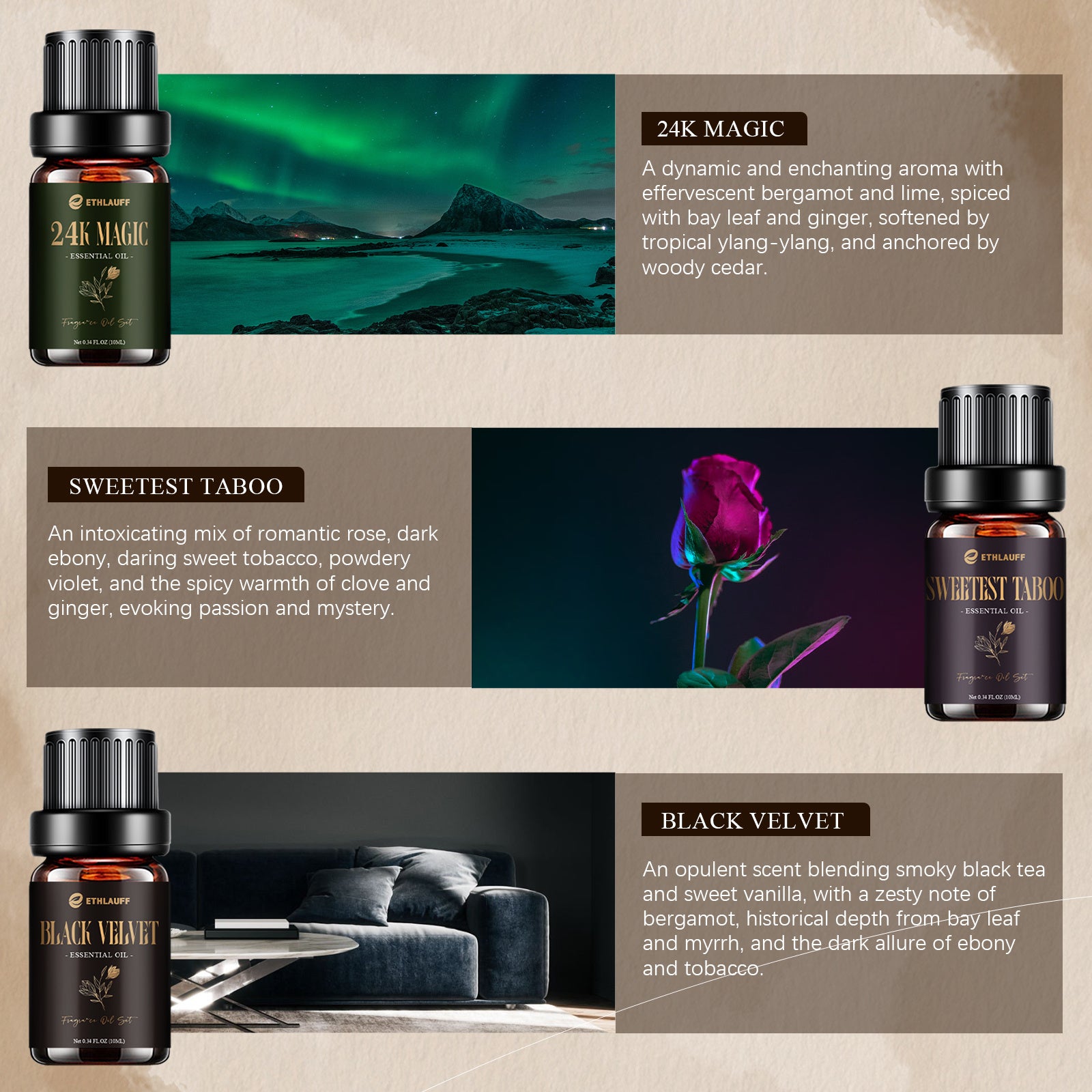 Mens Essential Oils Set, Men Scents Fragrance Oil, Essential Oils for Diffuseret 6x10ML, Diffuser Oils Scents for Home,Tobacco and Bay Leaf, Kentucky Bourbon, Galactic Skies, Scotch Whisky, Birchwood Oud - Revitalize Mind Body