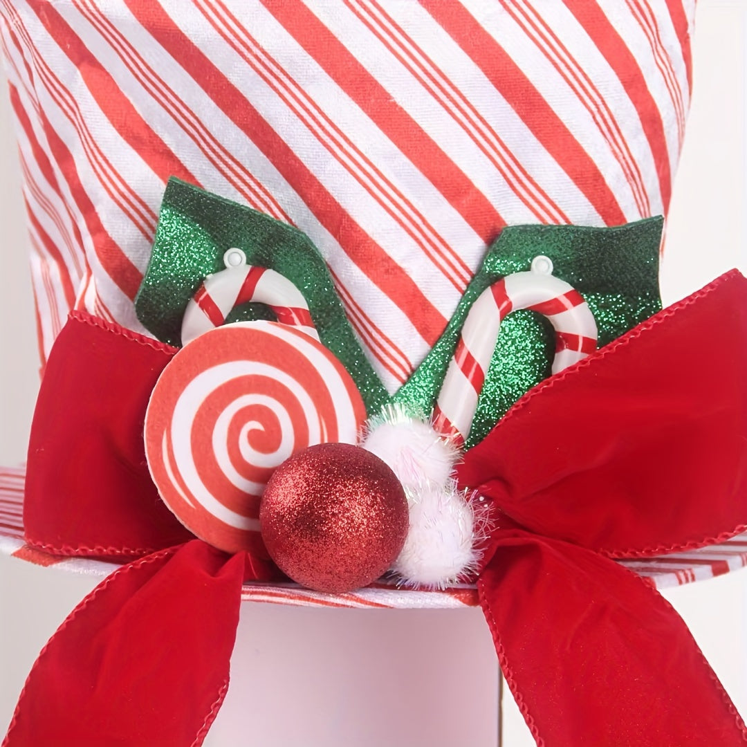 Polyester Christmas Tree Top Hat Decoration With Candy Stick Ribbon