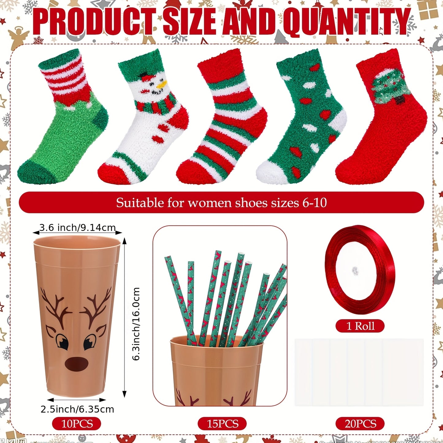 PATELAI Funny Christmas Fuzzy Socks For Women 10 Sets