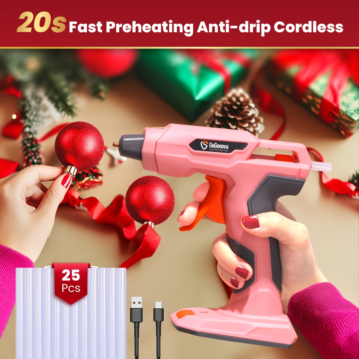 Gogonova USB Rechargeable Glue Gun With 25 Sticks Ideal Gift