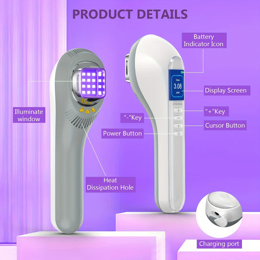 Handheld UV Light Relax Device with Adjustable Energy & Free Blackout Glasses – USB Rechargeable, 2600mAh Battery, Digital Display, White & Gray Design for Home Skincare Routine, Energy Regulation Device | Sleek Handheld De - Revitalize Mind Body