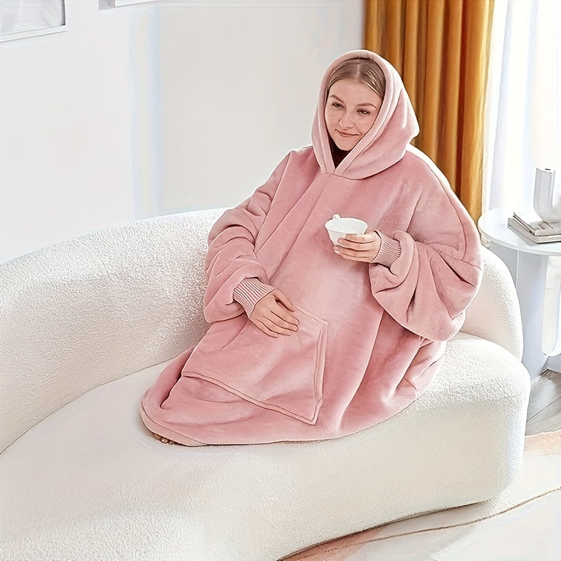 Wearable Hoodie Blanket Pajamas With Kangaroo Pockets Machine Washable