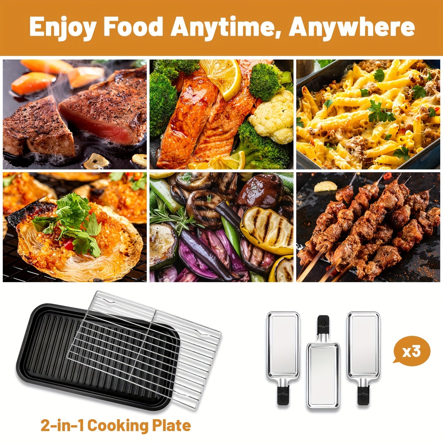 SUSTEAS Smokeless Electric Grill Indoor Nonstick Plate