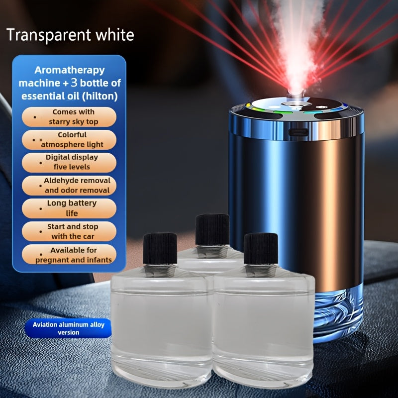 2025 New Car Automatic Aromatherapy Machine, with 5-color LED Light, Car Deodorization and Sterilization, Car Aroma Deodorizing Spray Air Freshener One Machine Three Bottles of Essential Oils - Revitalize Mind Body