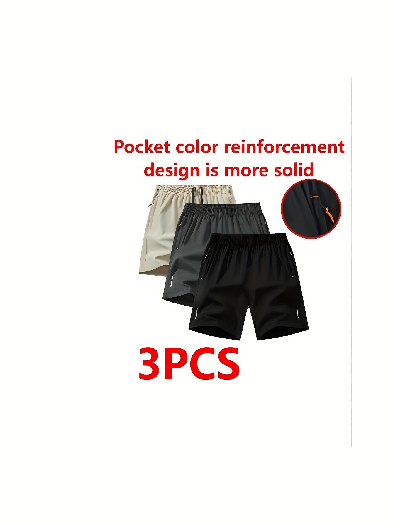 3pcs Men'S Stylish Athletic Shorts, Black Drawstring Design, Zippered Pockets, Ideal For Summer Training And Outdoor Activities, Plus Size Shorts - Revitalize Mind Body