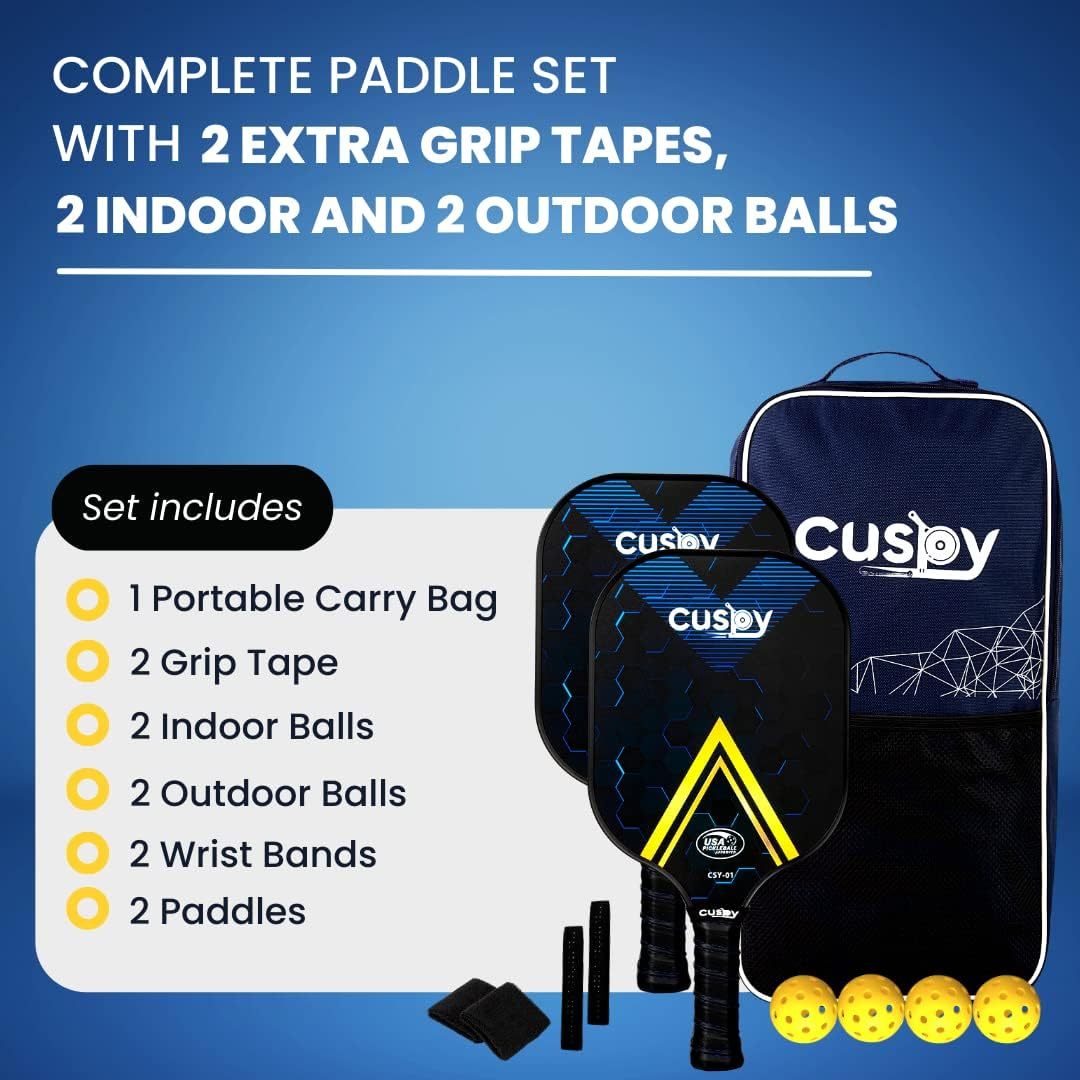 Cuspy USAPA Pickleball Paddles Set With Graphite Surface Balls
