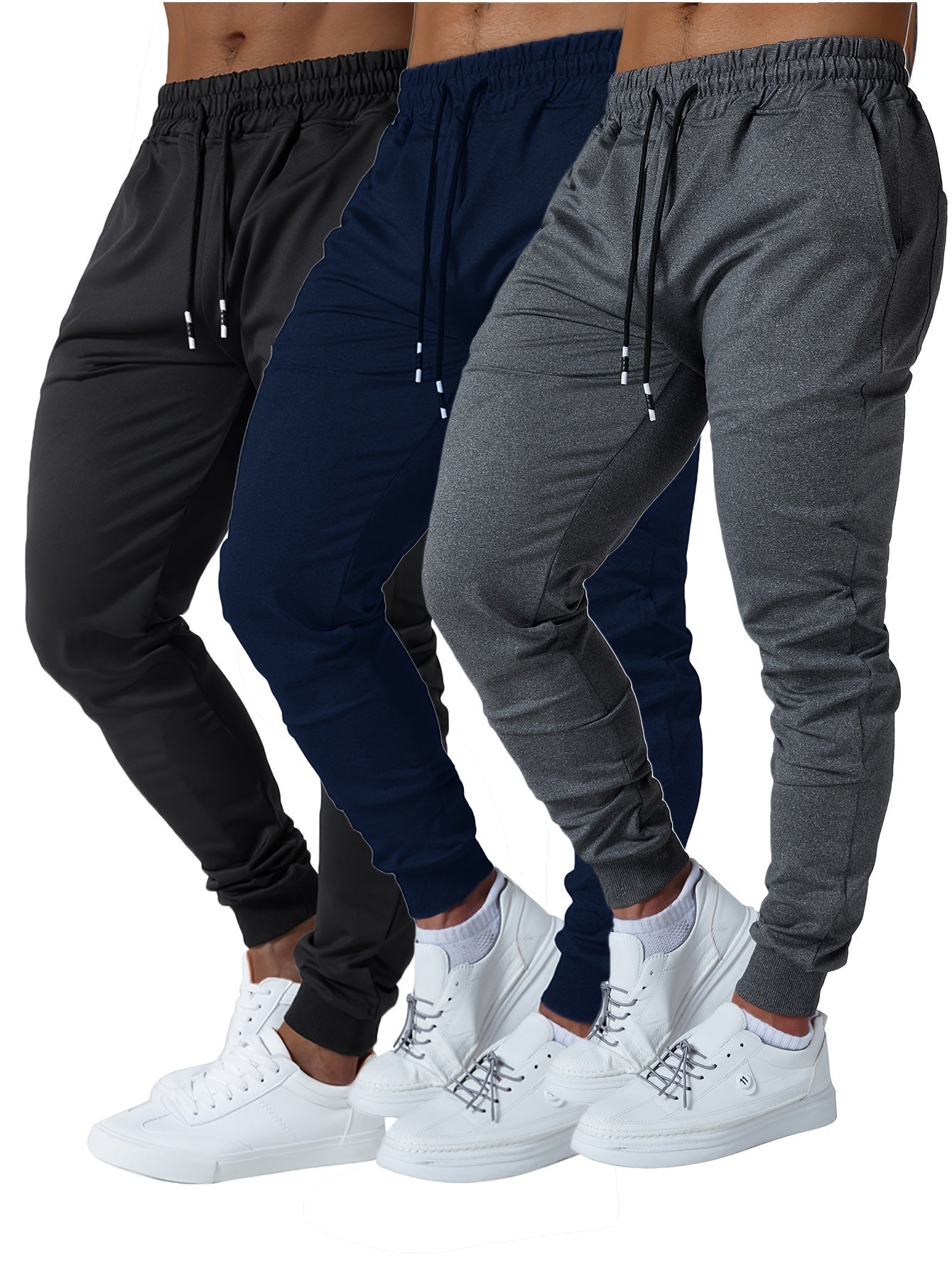 Mens Jogger Sweatpants Cotton Blend With Elastic Waist Pockets 3Pc - Revitalize Mind Body