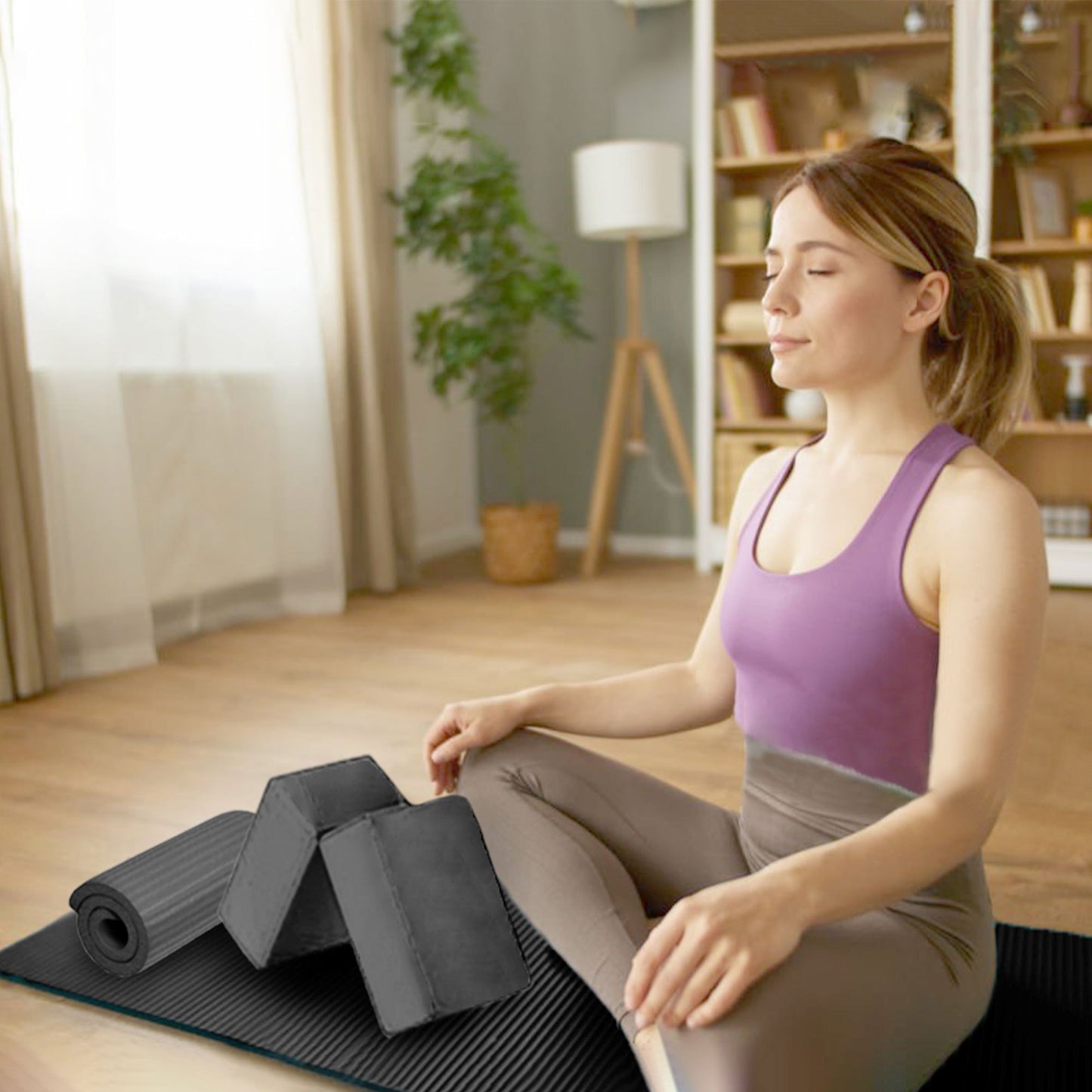 BalanceFrom 7 Piece Yoga Set With Mat Blocks Knee Pad