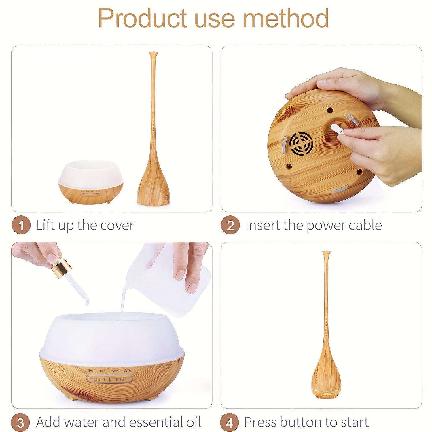 13.53oz Premium Essential Oil Diffuser, Aromatherapy Oil Humidifier With 10 Bottles Of Essential Oils, Home/Bedroom Cold & Warm Mist Humidifier With Timer & Auto Off Safety Switch, 7 LED Light Colours For Desk/Office/Baby Bed - Revitalize Mind Body