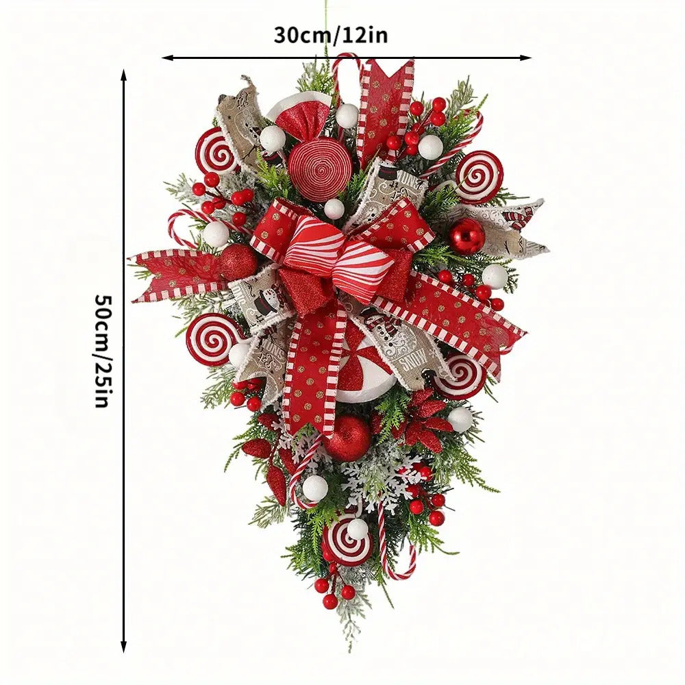 Luxurious Christmas Teardrop Wreath With Candy And Greenery