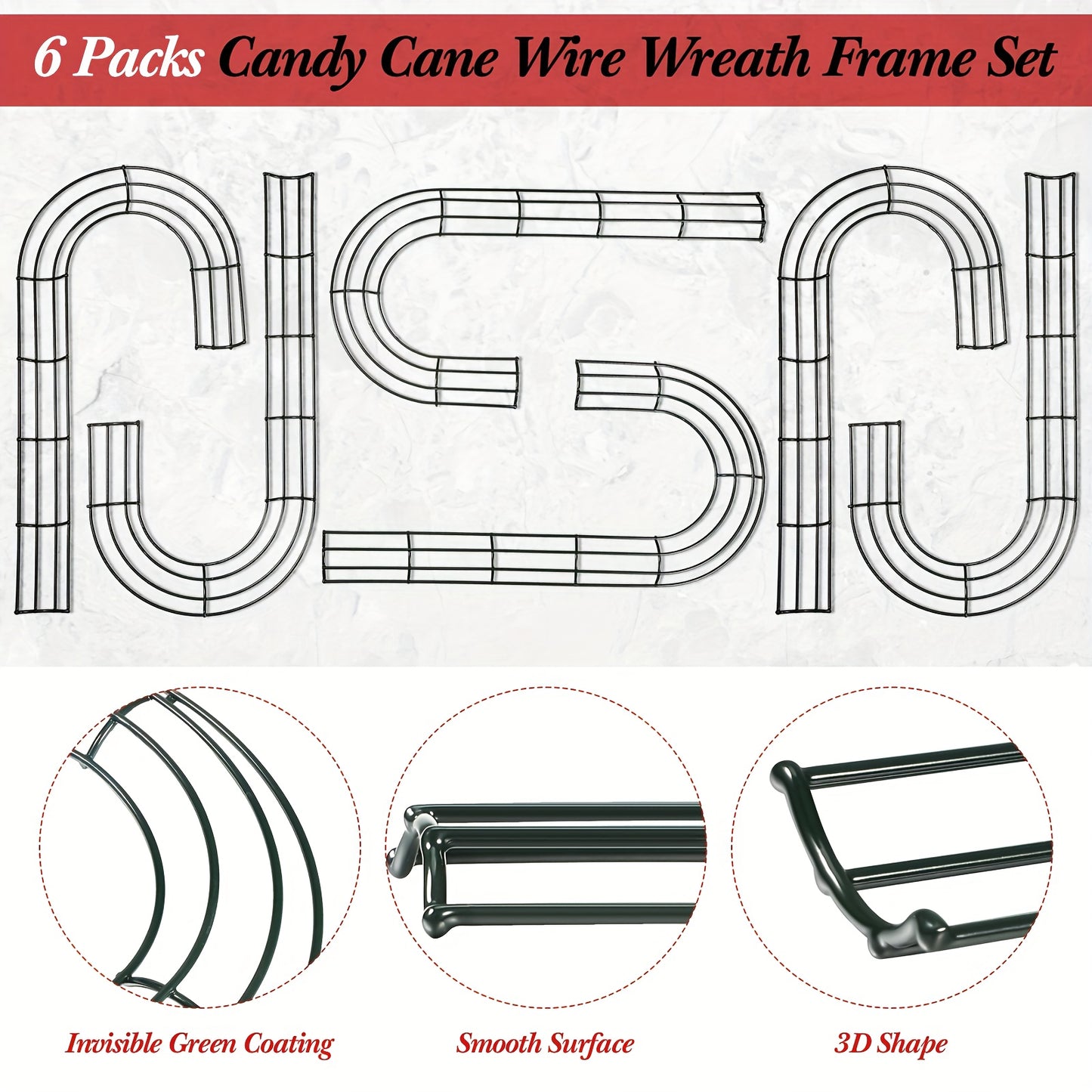 CHUANGDI 6pcs Heavy-Duty Cast Iron Candy Cane Wreath Frames