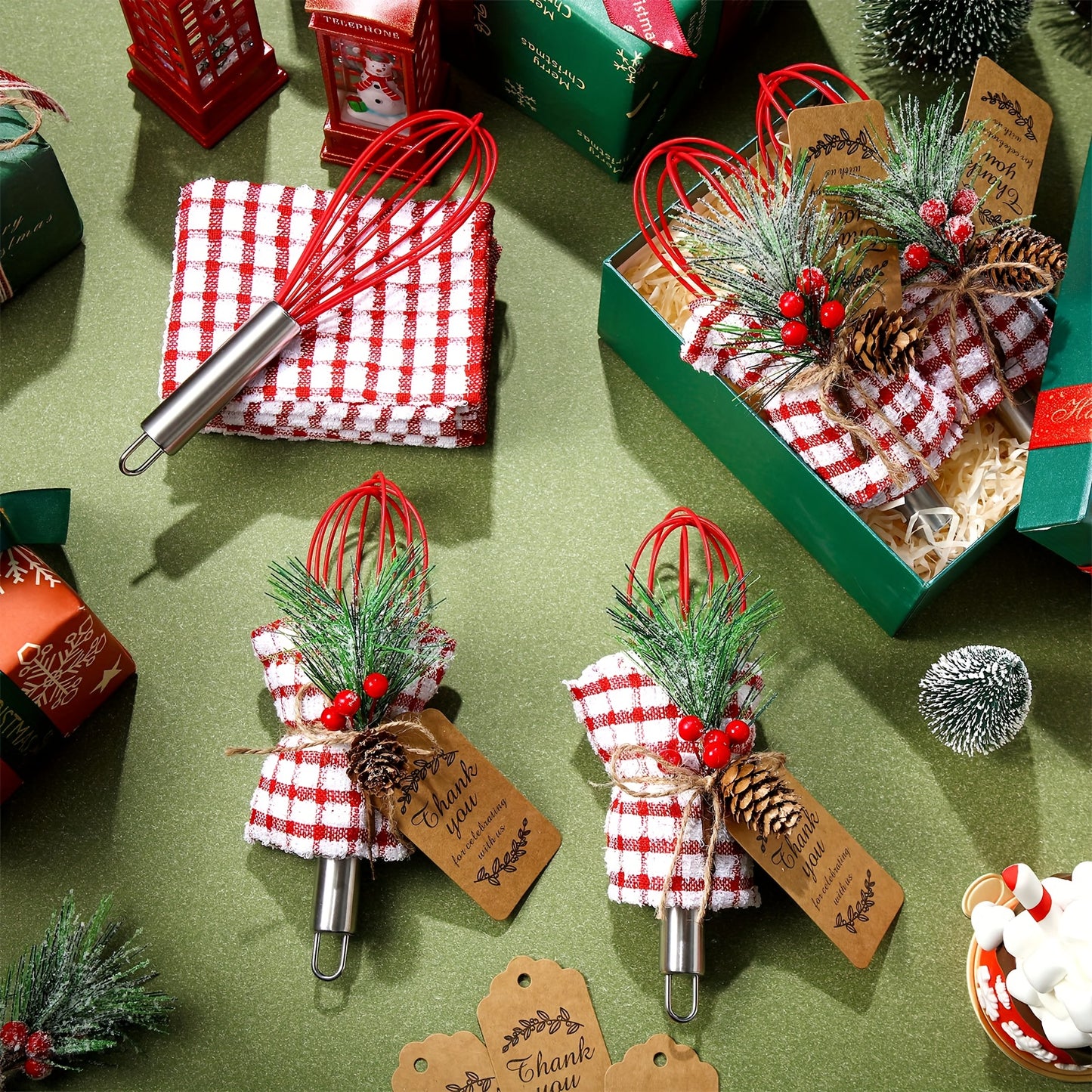 PATELAI Christmas Baking Gift Set With Stainless Whisk And Towels