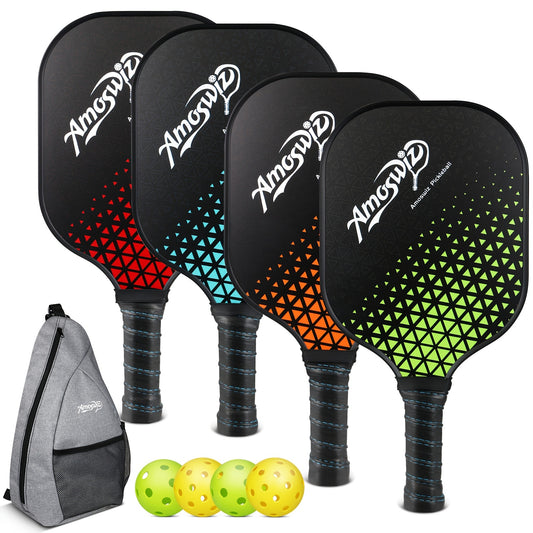AMOSWIZ Fiberglass Pickleball Paddles Set Four With Balls For Beginners