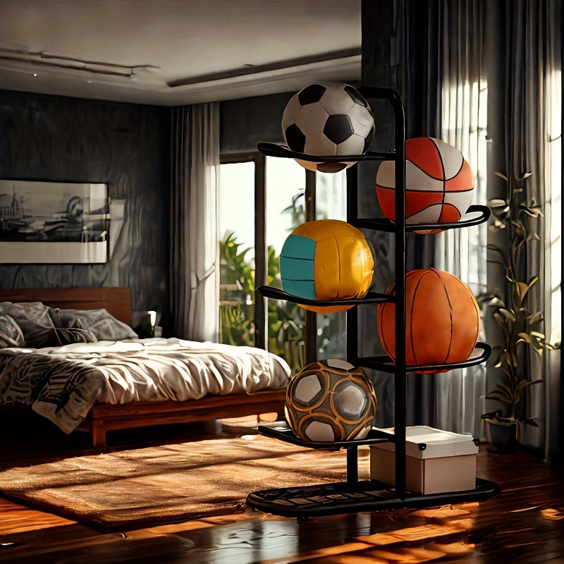 Four Tier Basketball Storage Rack for Gym and Garage