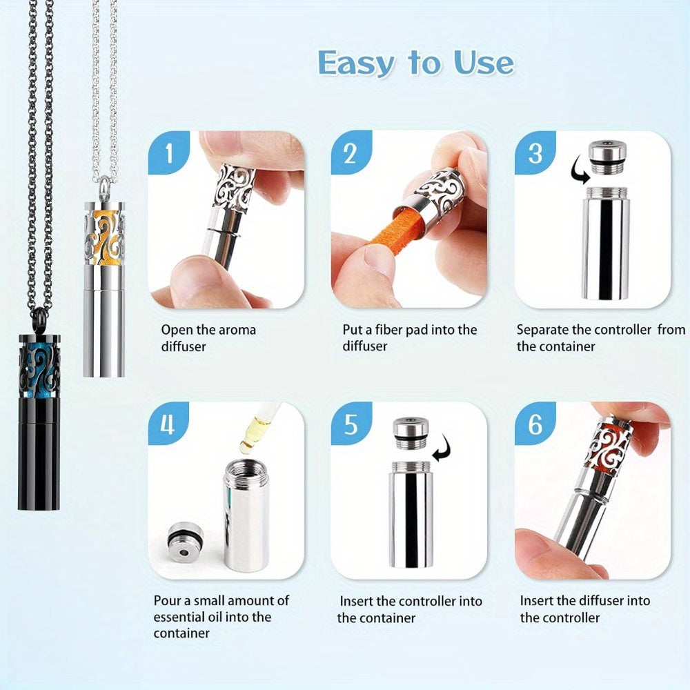Aromatherapy Necklace Set with Stainless Steel Storage and Felt Pads