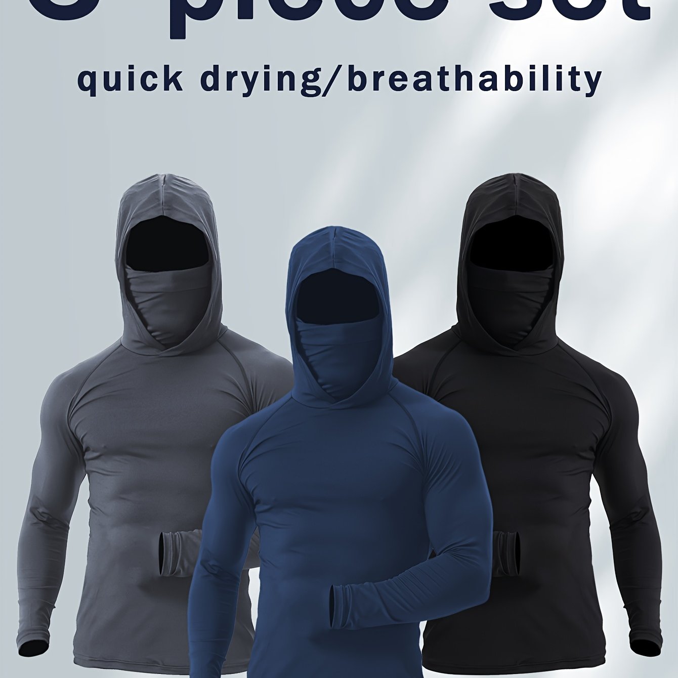 Moisture-Wicking Hooded Long-Sleeve Sportswear With Face Mask Set Of 3 - Revitalize Mind Body