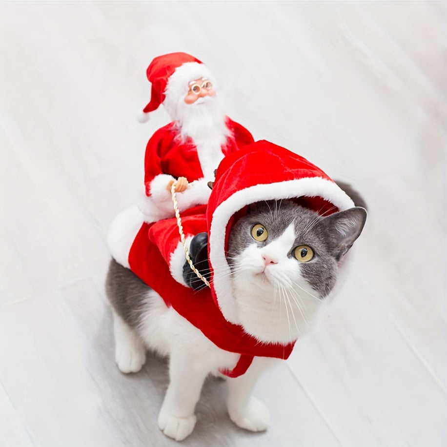 Playfu Santa Claus Riding Dog Costume Festive Pet Outfit