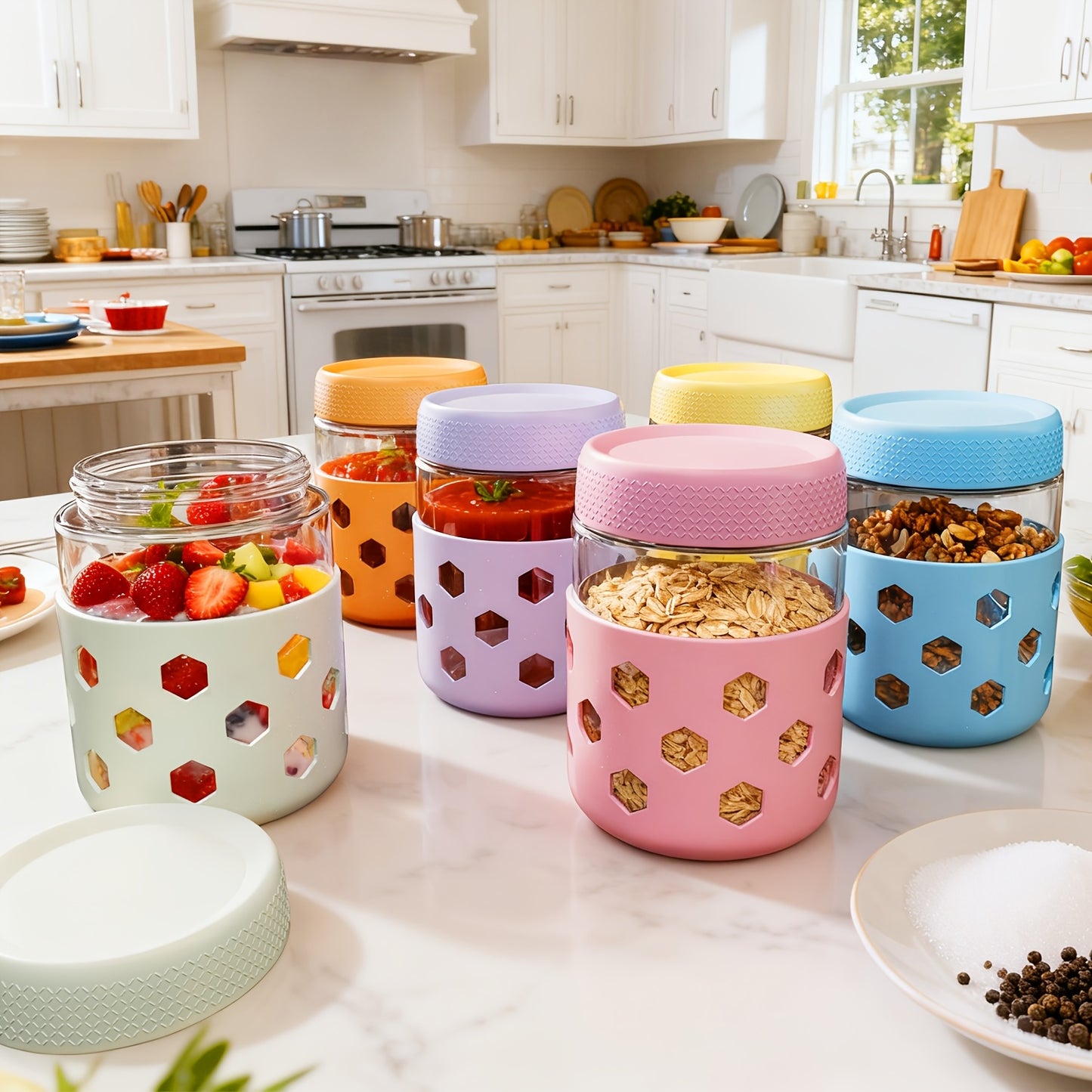 Grinkwell Glass Airtight Jars With Silicone Sleeves - Revitalize Mind Body