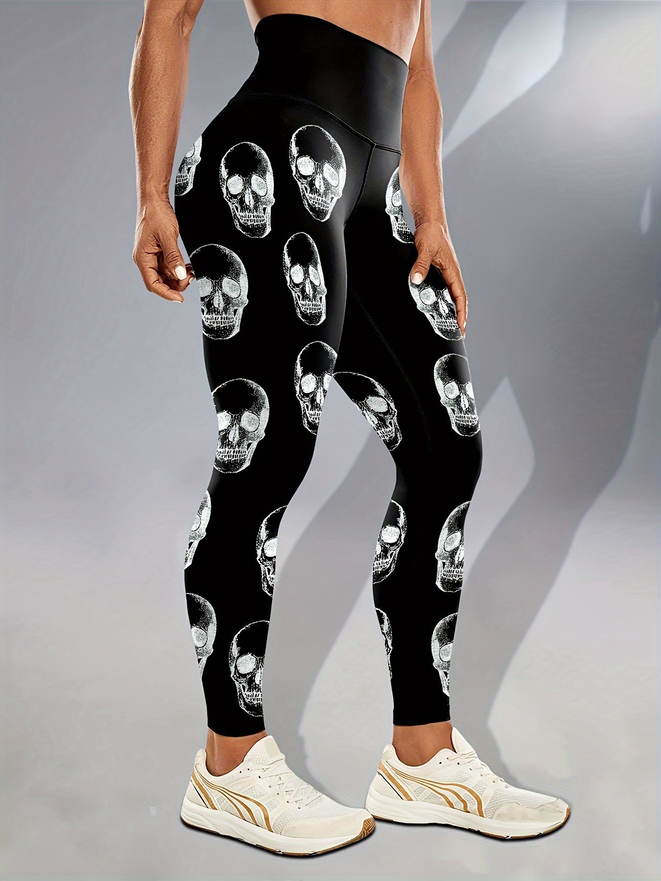 High Waist Glow In The Dark Skull Print Leggings Athletic