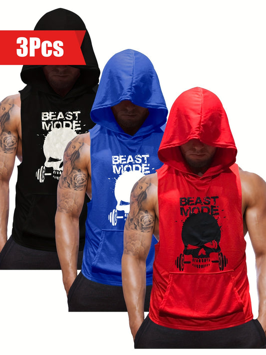 Men's Sleeveless Hooded Workout Tank Tops by QQ