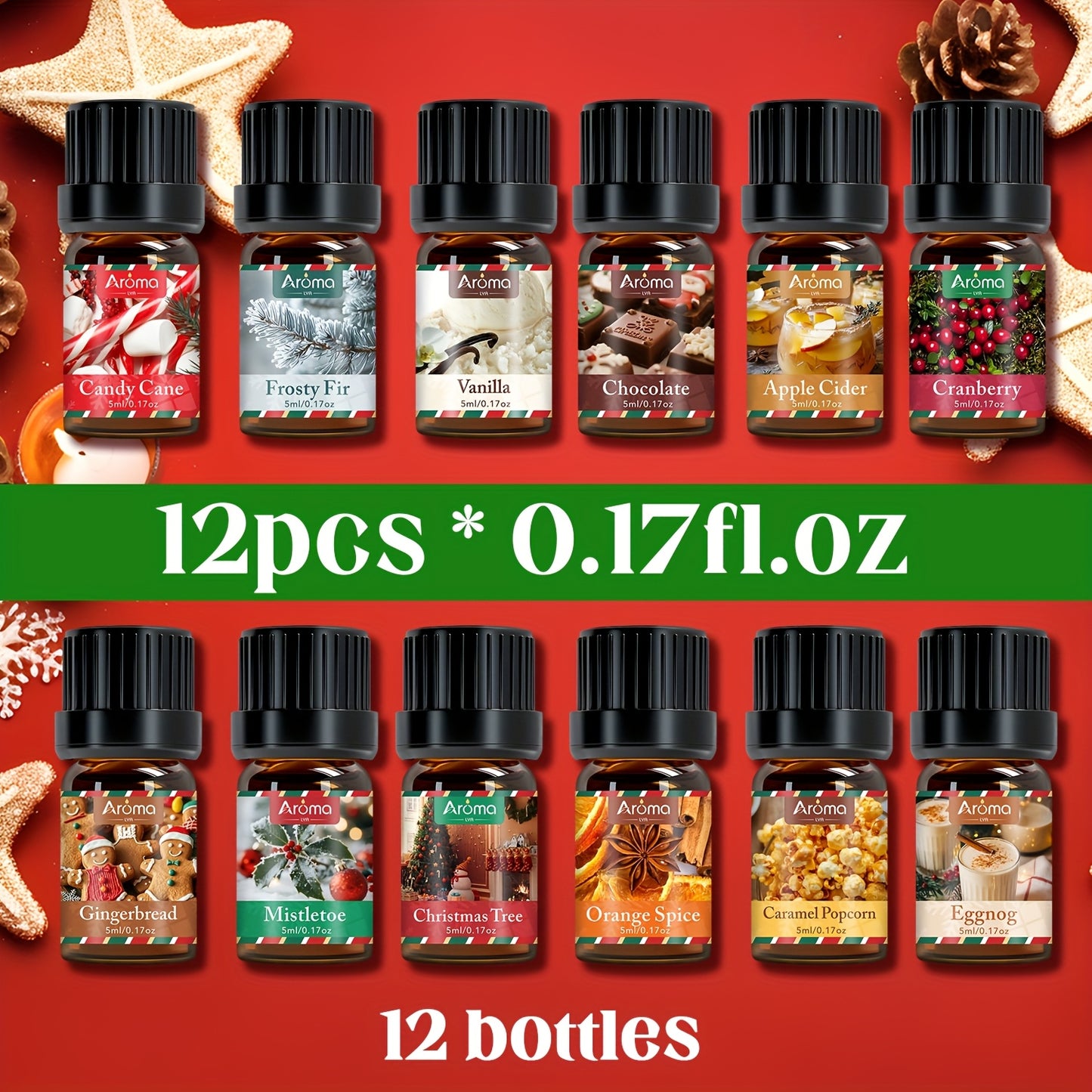 Christmas Essential Oil Set Peppermint Gingerbread Cinnamon Cedarwood