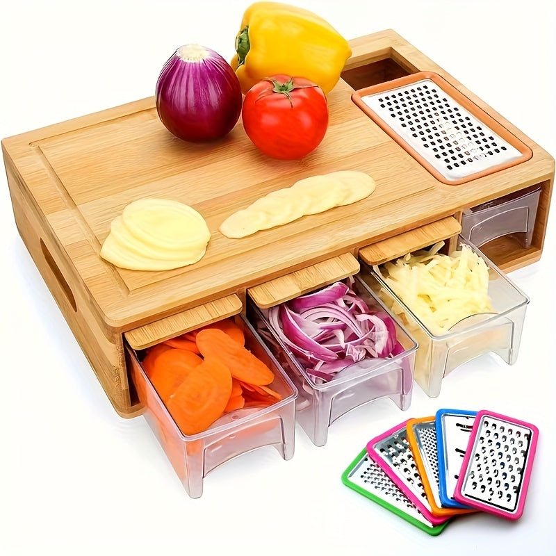 Bamboo Cutting Board With Food Container Storage Box