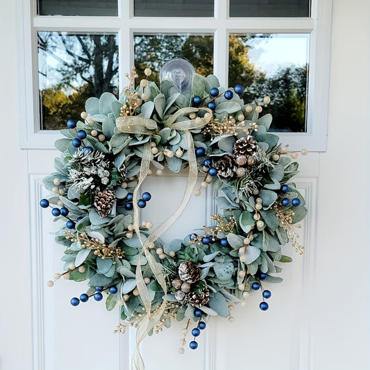 Classic Christmas Eucalyptus Leaf Wreath With Pine Cones