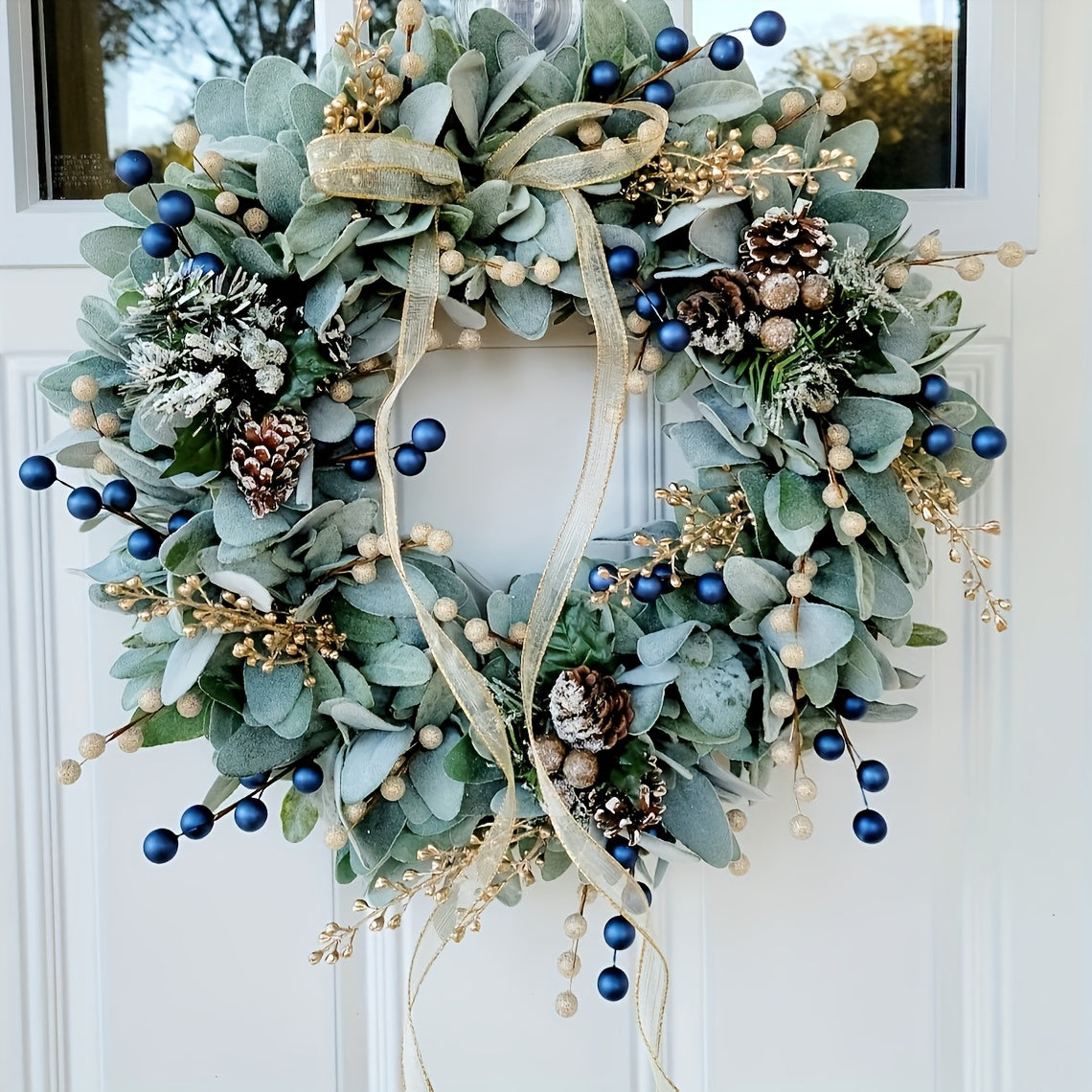 Classic Christmas Eucalyptus Leaf Wreath With Pine Cones