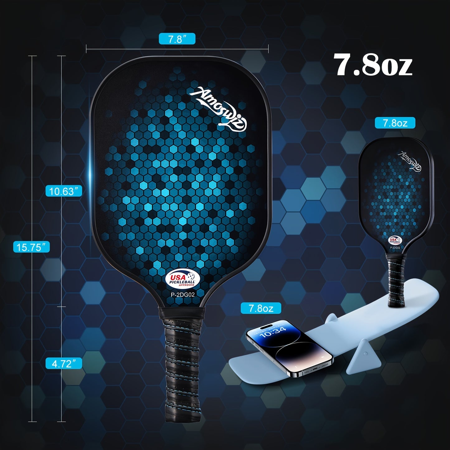 AMOSWIZ Premium Fiberglass Pickleball Paddles Set of 4 With Balls