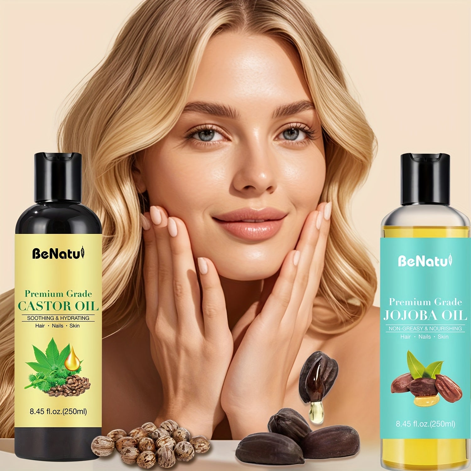 BENATU Castor Oil Jojoba Coconut Essential Oil Set - Revitalize Mind Body