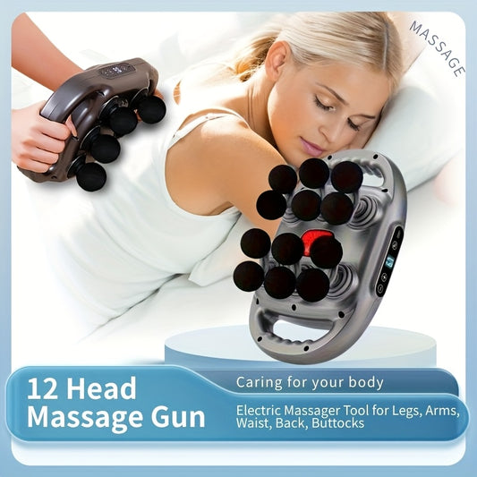 12-Head Massage Gun Set, Deep Tissue Percussion Massager with 12 Massages Heads, Quiet Muscle Massage Gun for Back, Shoulders, Legs, Foot - Revitalize Mind Body