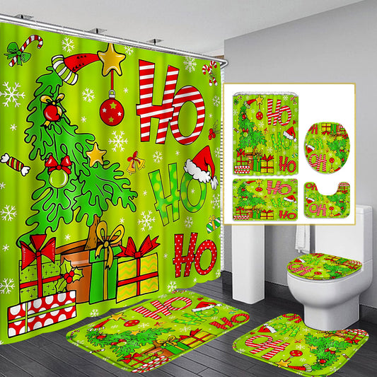 Christmas Tree Shower Curtain Set With 12 Hooks For Bathroom