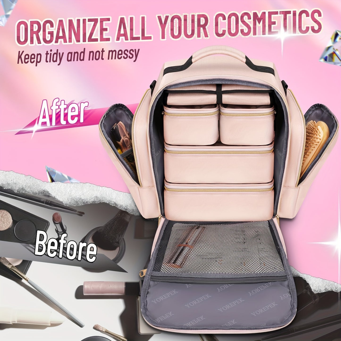 Travel Makeup Organizer With 4 Removable Cases And Jewelry Roll