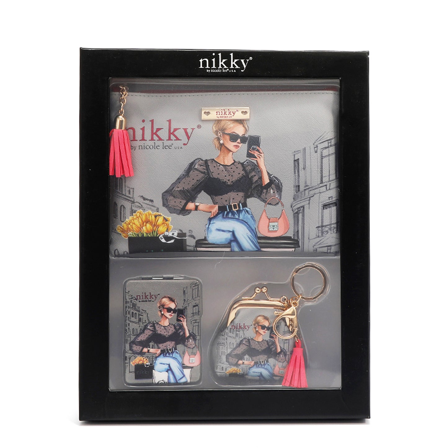 NIKKY Three Piece Gift Set Accessories Pouch Coin Purse Mirror - Revitalize Mind Body