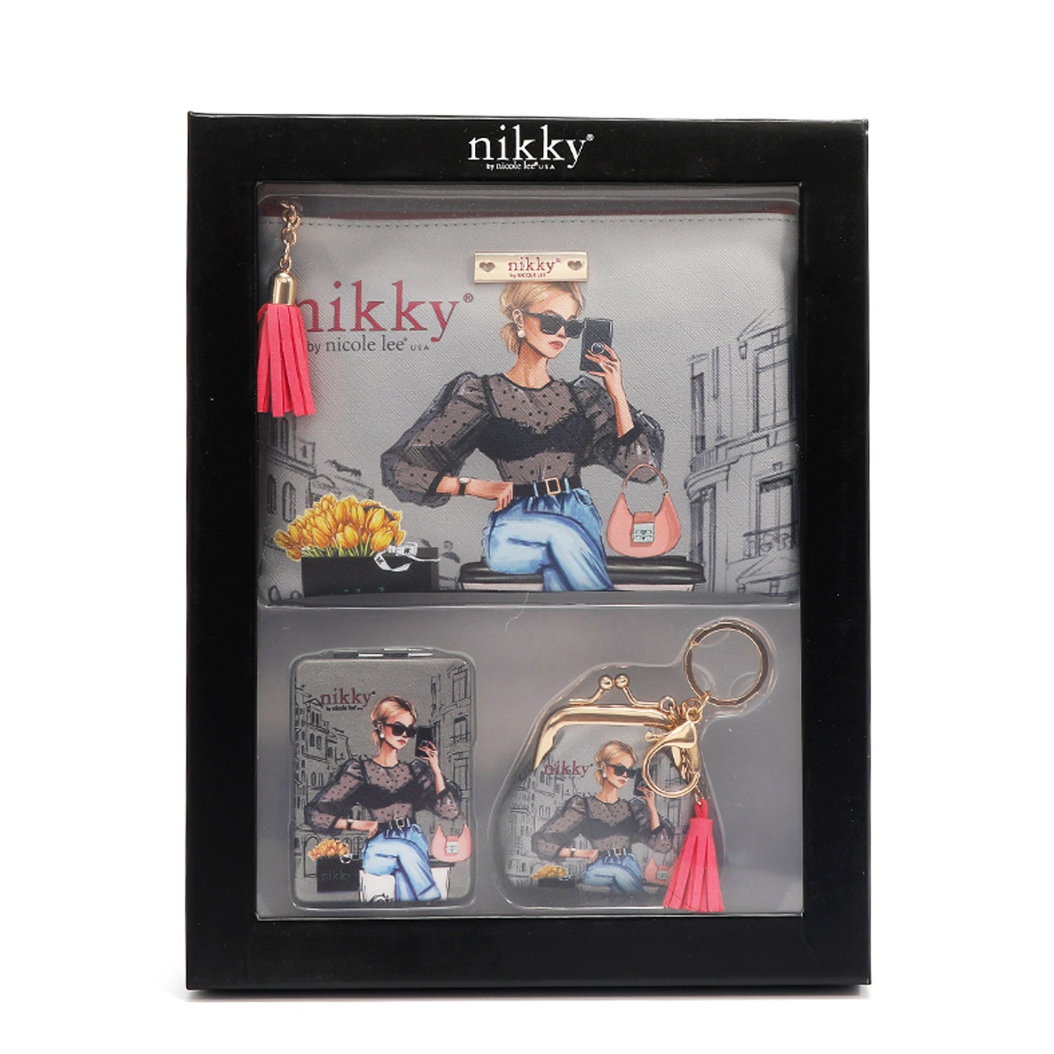 NIKKY Three Piece Gift Set Accessories Pouch Coin Purse Mirror - Revitalize Mind Body