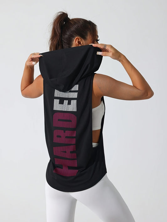 Graphic Print Hooded Tank Top Y2K Style For Women Polyester